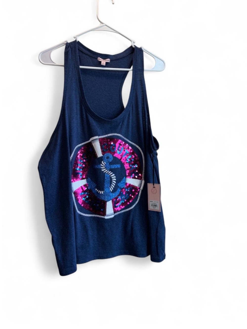 Juicy Couture Navy Tank with Pink & Blue Sequin Lifesaver